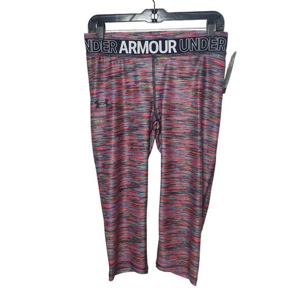Under Armour Girls Leggings XL Fitted Crop Capri Heat Gear Multicolor Activewear - Picture 1 of 6